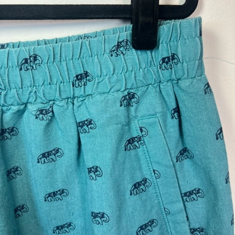 Loft Outlet Linen Blend Mini Skirt Teal Elephant Print Pockets Womens Size Large